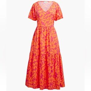 J. Crew Vibrant Pink and Orange Floral Maxi Dress with pockets.